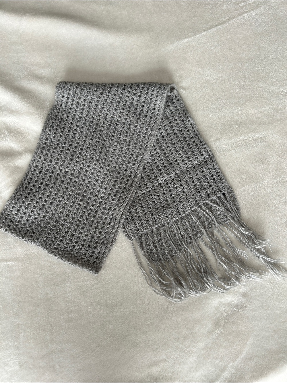 Soft Gray Alpaca Knit Fringe Scarf - Women's Accessory
